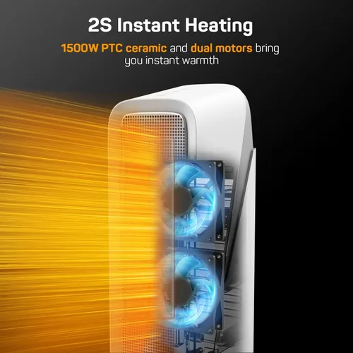 Miniatura 2 de DR.PREPARE Calentador de espacio para interiores, 1500 W PTC, calentamiento rápido, bloqueo para niños, oscilación de 80°, protección contra