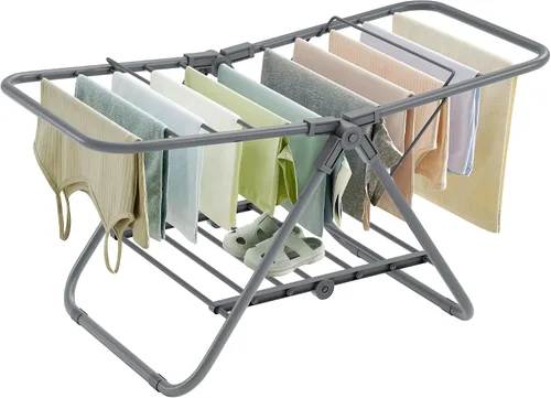 SONGMICS Escurridor de ropa pequeño, plegable de 2 niveles, ahorro de espacio, para ropa pequeña, toallas, baño, balcón, 17.3 x 39.8 x 19.7 Blanco