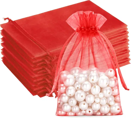 Miniatura 15 de G2PLUS - 25 bolsas de organza doradas de 5 x 7 pulgadas, bolsas de malla transparente para joyería, bolsas de regalo de organza con cordón