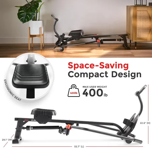 Miniatura 4 de Sunny Health & Fitness Smart Compact 360° Full-Motion Rower, Low-Impact Full-Body Workout Rowing Workout Machine, Wide Motion Range & Space-Saving