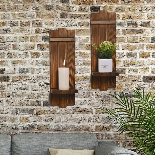 Yorkmills Juego de 2 Apliques Decorativos de Pared, Portavelas de Pared Decoración Rústica del Hogar, Arte de Pared Estilo Granja Apliques de Velas
