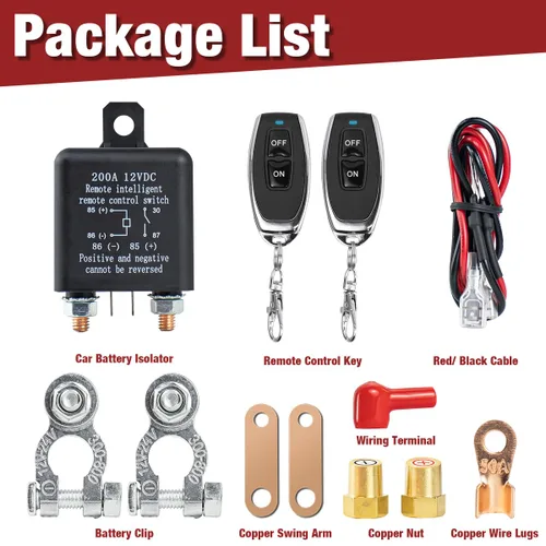 Miniatura 6 de Hosyond Kit de interruptor de desconexión de batería remoto DC 12 V 200 A para coches, autocaravanas, camiones, antirrobo, evita el drenaje