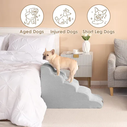 Miniatura 4 de EHEYCIGA Escaleras curvas para perros para camas altas de 57.97 cm de altura, 5 escalones para perros pequeños y gatos, escaleras para mascotas