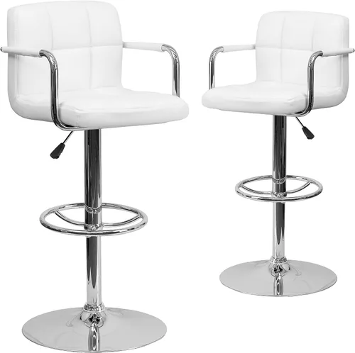 Miniatura 21 de Flash Furniture Taburete de bar de altura ajustable de vinilo acolchado gris contemporáneo con brazos y base cromada