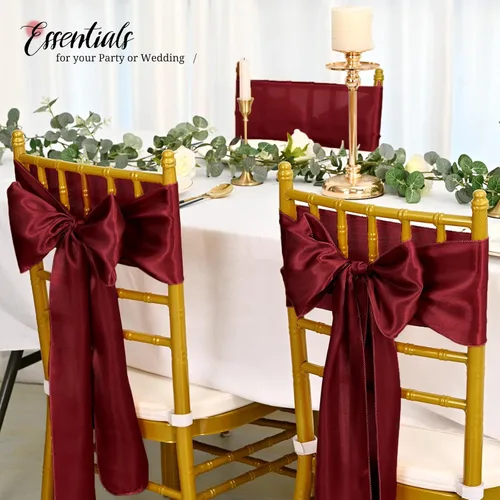 Miniatura 4 de Pesonlook 50 cintas de satén para silla, lazos de satén burdeos, lazos para silla, suministros para bodas, recepciones, eventos, banquetes, fiestas