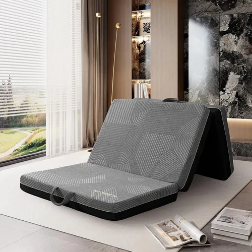 GEMBED Colchón Plegable Triple Tamaño Individual – Colchón de Espuma Viscoelástica Tri-plegable, Asa y Fondo Antideslizante, Sofá Cama Plegable