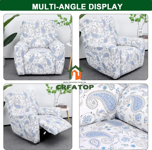 Miniatura 4 de CRFATOP Funda elástica para sillón reclinable, 4 piezas, fundas impresas para silla reclinable de 1 asiento, colección Fallon, protector de muebles