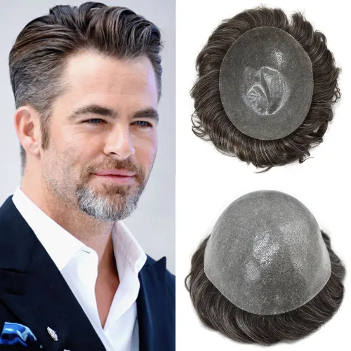 Miniatura 31 de Hair Nature - Tupé para hombres, sistema de repuesto de piezas de cabello humano, unidades de pelo negro con bucle en V de piel fina, 100% cabello