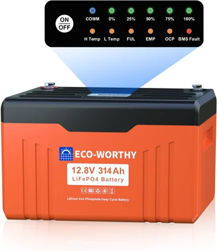ECO-WORTHY 12V 300Ah Batería de litio LiFePO4 Bluetooth con LEDs SOC, protección contra bajas temperaturas, 3840Wh, BMS de 200A hasta 15000 ciclos
