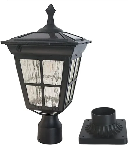 Miniatura 9 de Lámpara solar de poste de luz de aluminio fundido, impermeable, luces de pilar LED con vidrio para exteriores del atardecer al amanecer, luz solar