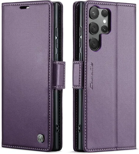 Miniatura 60 de QLTYPRI Funda tipo cartera para Samsung Galaxy S22 Ultra, funda magnética de piel sintética de alta calidad con bloqueo RFID, ranuras para tarjetas