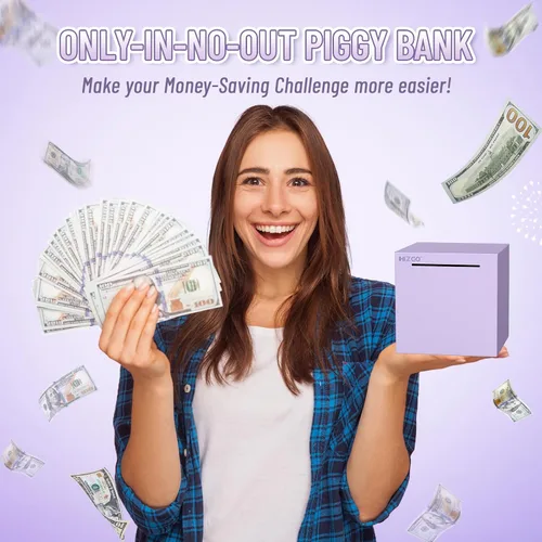Miniatura 5 de hizgo alcancía para adultos morada, alcancía de acero inoxidable para adultos/niños que debe romperse para abrirse, caja de ahorro de dinero