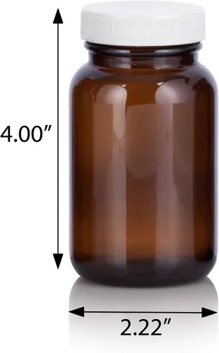 Miniatura 2 de JUVITUS Botella empacadora de boca ancha de vidrio ámbar de 5 onzas con tapa acanalada blanca (paquete de 6)