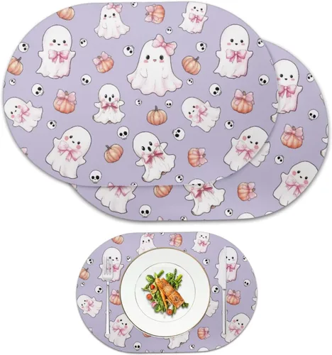 Miniatura 22 de Ghost Placemats Set of 2 Wipeable Faux Leather 12X18 Inch Waterproof Non-Slip Mats Spooky Table Decor Heat Resistant for Scary Dinner Party Fantasma