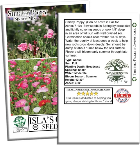 Miniatura 7 de Shirley Semillas de amapola de mezcla única (Papaver rhoeas) – Más de 3000 semillas tradicionales sin OMG de Isla's Garden Seeds, delicadas flores