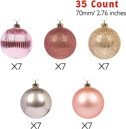 Miniatura 3 de Every Day is Christmas - Juego de adornos de Navidad, con diseño de esferas navideñas, inastillables, 35 unidades (2.75 pulgadas/70mm, oro e Iridio)