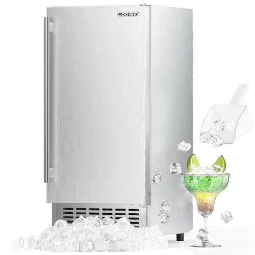 Coolski Máquina para hacer hielo debajo de la encimera, máquina de hielo independiente integrada de acero inoxidable para uso comercial y doméstico,