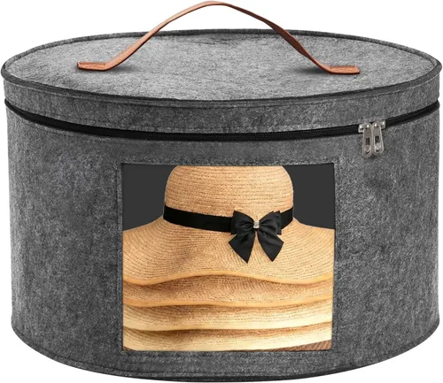 Miniatura 8 de Cajas de almacenamiento para sombreros para mujeres y hombres, caja redonda de almacenamiento de sombreros de fieltro para armario, vaquero, borde