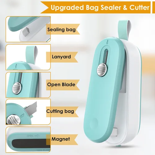 Miniatura 2 de FEPPO Mini sellador de bolsas, sellador térmico 2 en 1 con cortador y cordón, mini máquina reselladora de bolsas para bolsas de plástico, bolsas