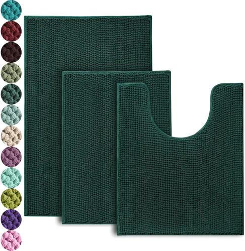 Urvoix Juego de alfombras de baño de 3 piezas, alfombra de baño de felpilla antideslizante, ultrasuave, lavable, súper absorbente, para baño, Verde