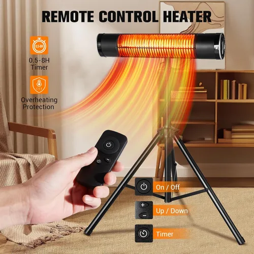 Miniatura 2 de Calentador eléctrico para exteriores, calentadores infrarrojos de carbono de 1500 W con control remoto, calentador radiante montado en trípode con 3