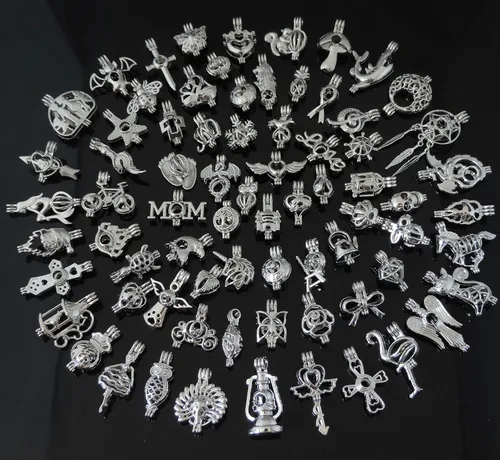 Miniatura 5 de 40 piezas de colgantes de jaula de cuentas de aleación de tonos de acero inoxidable con perlas de lava de deseo, piedras, perfumes y aceites