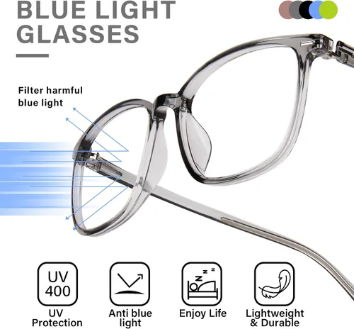 Miniatura 6 de FONHCOO Gafas de bloqueo de luz azul para mujeres y hombres, TR90, marco de moda, gafas de luz azul para computadora Gris