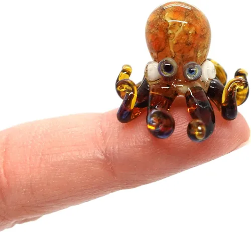Miniatura 10 de Pulpo diminutas micro figuras sopladas a mano de vidrio de color arte animales coleccionables regalo decoración del hogar (negro)