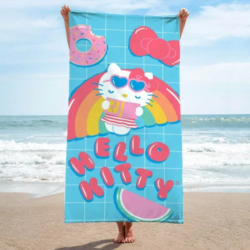 Miniatura 3 de Jay Franco Hello Kitty Rainbow - Toalla de playa para piscina y baño, súper suave y absorbente, 100% algodón, mide 28 x 58 pulgadas