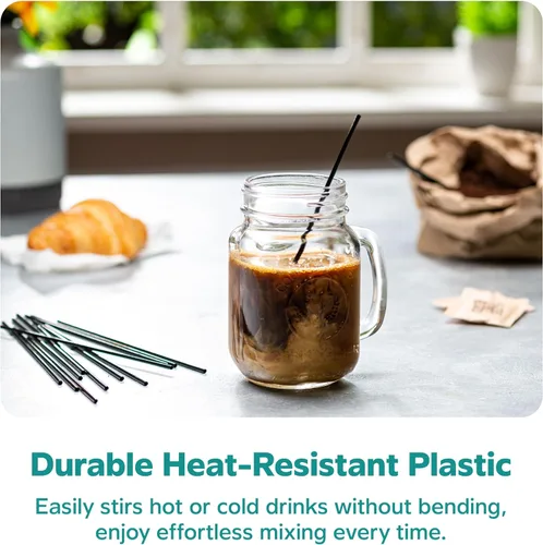 Miniatura 3 de Comfy Package Agitadores de bebidas de café negro y pajitas de cóctel de 7 pulgadas, 1000 unidades, palitos desechables de plástico para bebidas