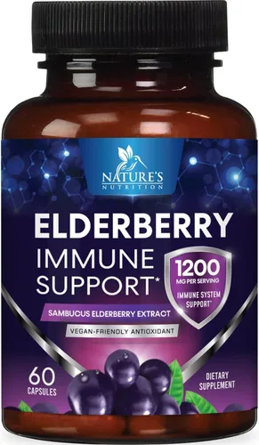 Extracto de fruta de saúco europeo de 1200 mg por porción cápsulas – Sambucus apoyo inmunológico con extracto concentrado de saúco negro de sambucus
