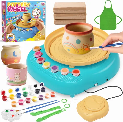 Miniatura 8 de TingingYuli Rueda de cerámica para niños con kit de arcilla, artes y manualidades para niños de 6 a 8 a 12 años, kit completo de cerámica
