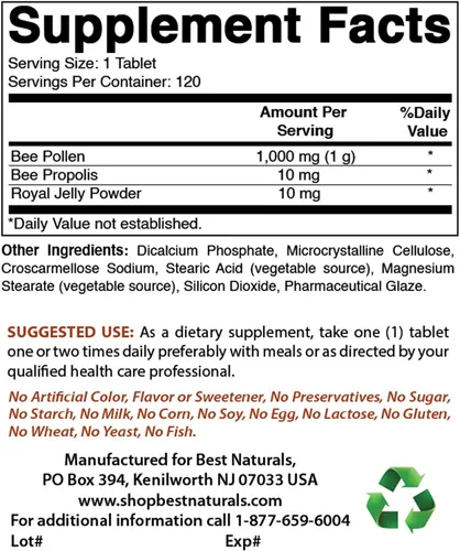 Complejo de polen de abeja 1000 mg y óxido de magnesio 500 mg