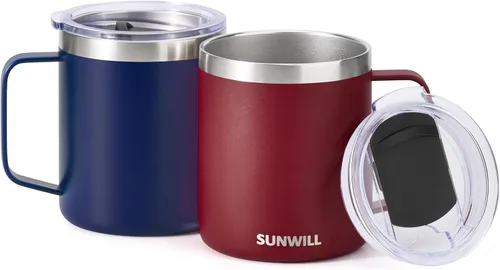 Miniatura 2 de SUNWILL - 2 tazas de café de 14 onzas, con aislamiento al vacío de doble pared, recubrimiento en polvo y con tapa; para exteriores, campamento