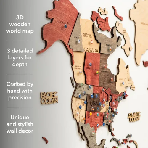 Miniatura 2 de Enjoy The Wood Arte de pared grande de madera en 3D, mapa del mundo, mapa de viajes del mundo, idea de regalo para cualquier ocasión, arte de pared
