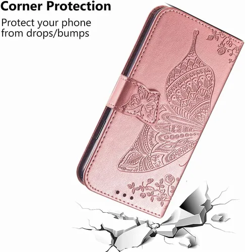 Miniatura 5 de Funda para Samsung Galaxy A23, Samsung A23 4G/5G, piel sintética de alta calidad con diseño de flor de mariposa en relieve, función atril, ranuras