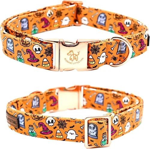 Miniatura 3 de Elegant Little Tail - Collar de Halloween para mascotas, naranja con calabaza y flores, suave y duradero para perros pequeños Halloween B