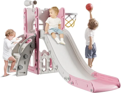 Miniatura 10 de Juego de tobogán infantil para niños pequeños, para interiores y exteriores, con espacio de almacenamiento y pasos antideslizantes, regalos