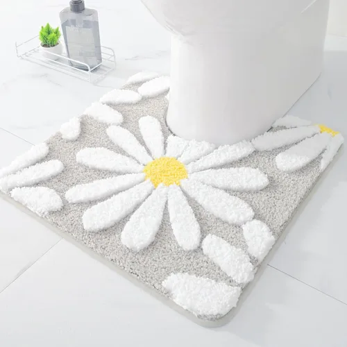 Miniatura 16 de QJHOMO Alfombras de inodoro en forma de U, linda alfombra de baño con contorno de margarita beige 20"x20", alfombra extra gruesa y suave