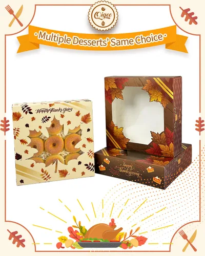 Miniatura 6 de qiqee Cajas de Galletas de Acción de Gracias con Ventana para Dar Regalos Cajas de Golosinas de Otoño 10x10x2.5 pulgadas 30 Paquetes Caja de Día