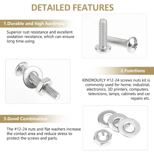 Miniatura 4 de 104 piezas #12-24x 5/16", 3/8", 1/2", 5/8", 3/4", 7/8", 1", 1-1/4", Kit surtido de tornillos de máquina Phillips con cabeza de sartén, tuercas