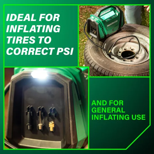 Miniatura 6 de Metabo HPT Inflador de doble función inalámbrico multivoltios de 18 V, inflador de aire portátil con modos de alta presión y alto volumen, presión