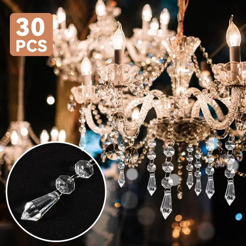 Miniatura 3 de MAQIHAN 30 adornos de cristal de Navidad, cristales colgantes de carámbanos, adornos de plástico transparente, piezas de candelabro, colgantes