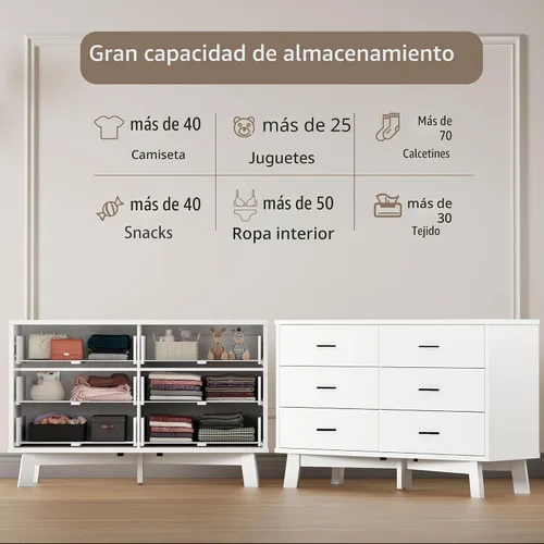 Miniatura 3 de Xixini Cómoda para dormitorio, cómoda moderna de 6 cajones con base resistente en forma de X, organizador de almacenamiento de ropa doble de madera