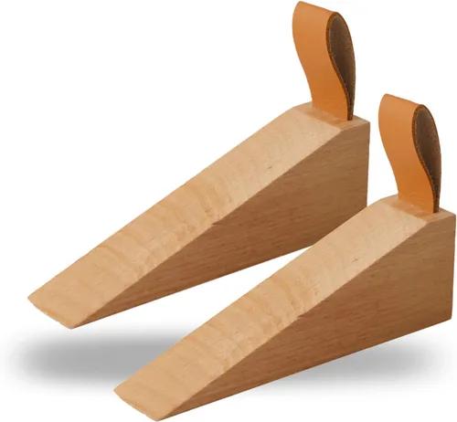 Paquete de 2 topes grandes de madera para puerta, antideslizantes, de seguridad, con correa de cuero para colgar tope de puerta, en casa,