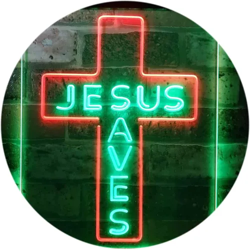 Miniatura 12 de ADVPRO Placa de pared con diseño de Jesús salva cruz, regalos de inauguración de la casa, letrero de neón LED de doble color, azul y rojo, 8.5 x 12