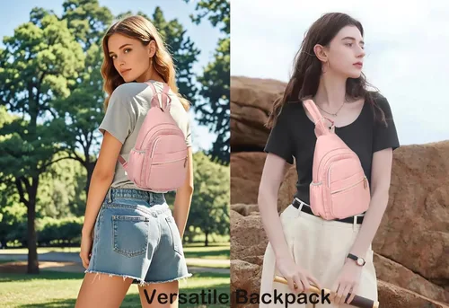 Miniatura 3 de YAZEKOUS - Mochila cruzada tipo bandolera mini para mujeres, convertible, pequeña mochila para viajes, para senderismo, mochila de día Z Rosa