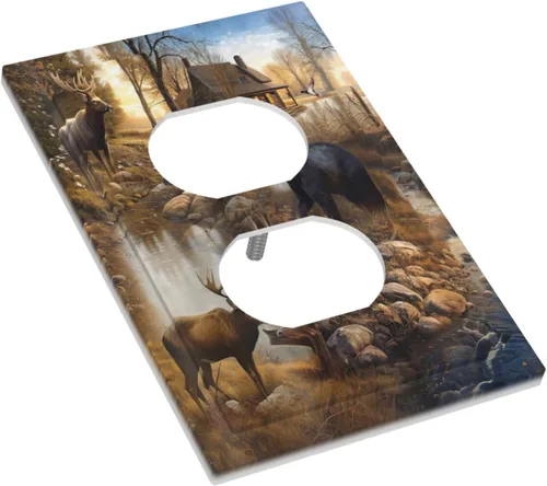 Miniatura 3 de Bear Moose Lodge Woodland - Placa de interruptor de luz dúplex individual de 1 banda, cubierta de salida decorativa de pared, placa frontal