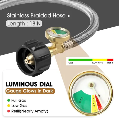 Miniatura 4 de Regulador de gas propano LP de cambio automático de 2 etapas con 2 paquetes de mangueras de propano RV Pigtail de 18 pulgadas con manómetro + 1