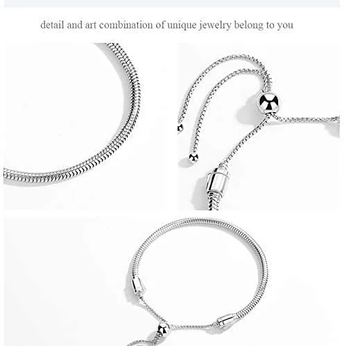 Miniatura 5 de Auténtica pulsera Bolenvi de plata de ley 925 de tamaño ajustable compatible con dijes de cuentas Pandora Metal
